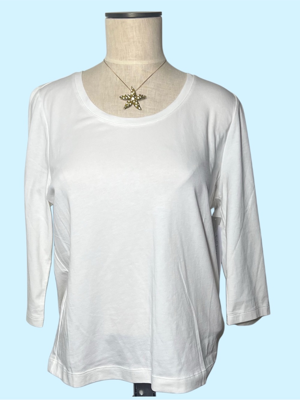 Soft Surroundings White Scoop Neck 3/4 Sleeve Tee Sz Lg Petite